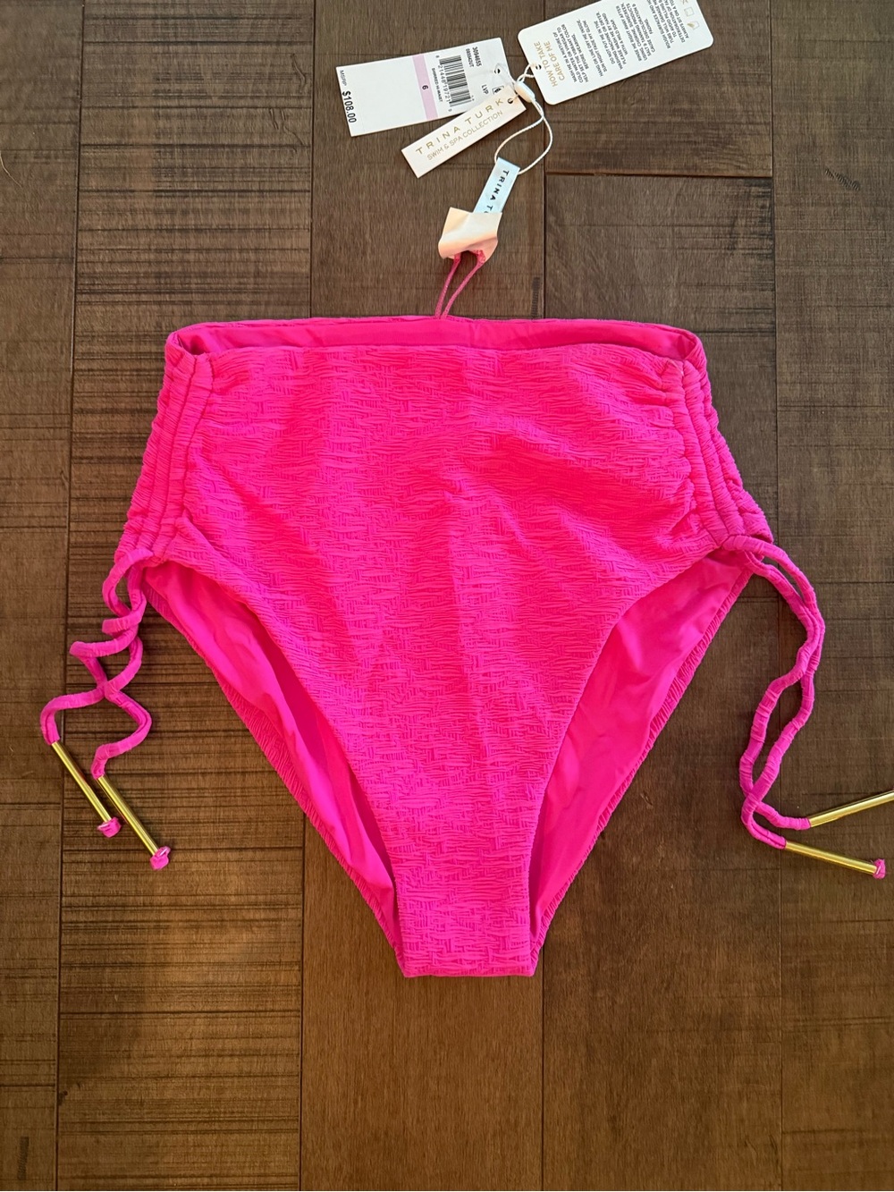 Womens Trina Turk High-Waist Bright Pink Swim Bottoms NWT 6